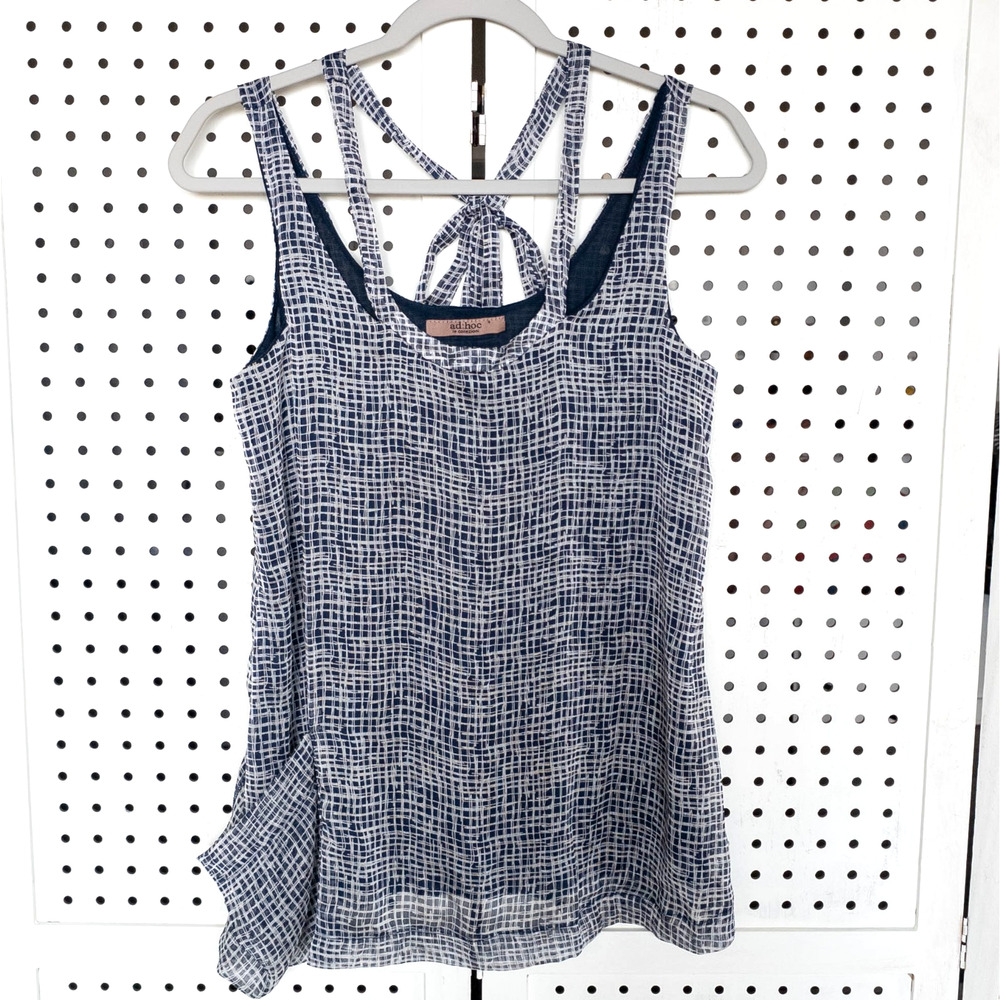 Ad:Hoc Le Collezioni Womens SIZE S Sleeveless Blue White Top Side Pocket